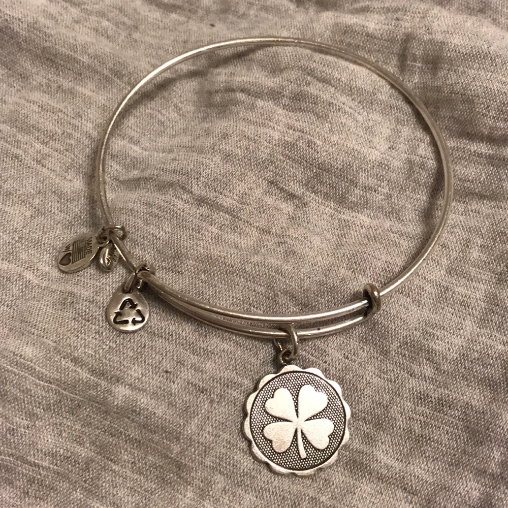 Silver Alex and Ani Bracelet with 4-Leaf Clover